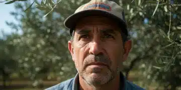 PAC 2025: 4 Cambios Clave para la Agricultura Española Agricultor español examinando olivos, reflejando los retos y oportunidades de la nueva PAC 2025