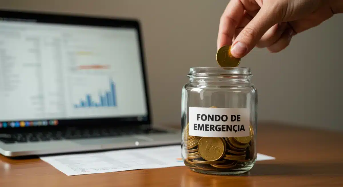 Ahorrando monedas en un bote para el fondo de emergencia