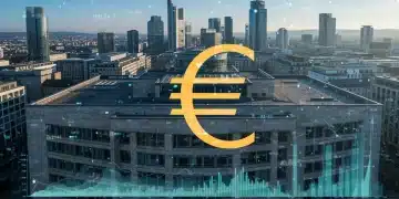 BCE y España 2025: Impacto Monetario y Perspectivas Económicas Sede del Banco Central Europeo en Frankfurt con gráficos económicos superpuestos, simbolizando la política monetaria y su impacto futuro.