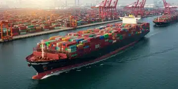 Gran buque portacontenedores en ruta, simbolizando el comercio global y los desafíos logísticos.