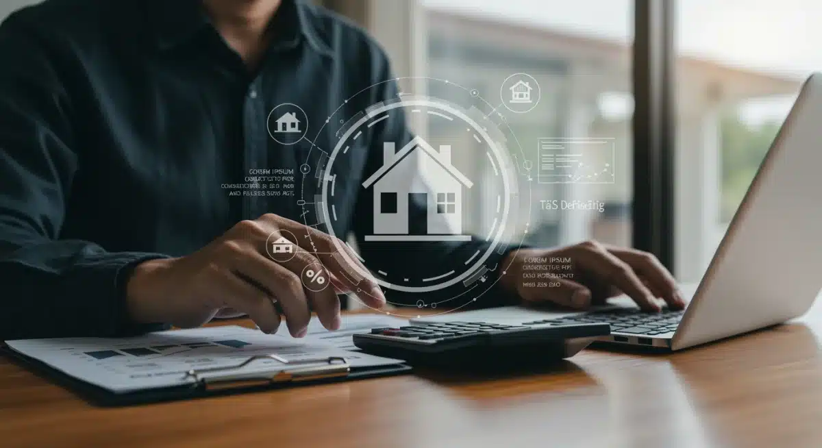 Propietario calculando deducciones fiscales y beneficios de la nueva ley de vivienda.
