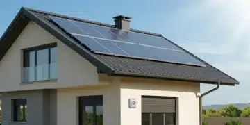 Ahorro Energético en el Hogar: Reduce tu Factura de Luz un 20% en 2025 Casa moderna con paneles solares y ventanas eficientes, símbolo de ahorro energético en el hogar.