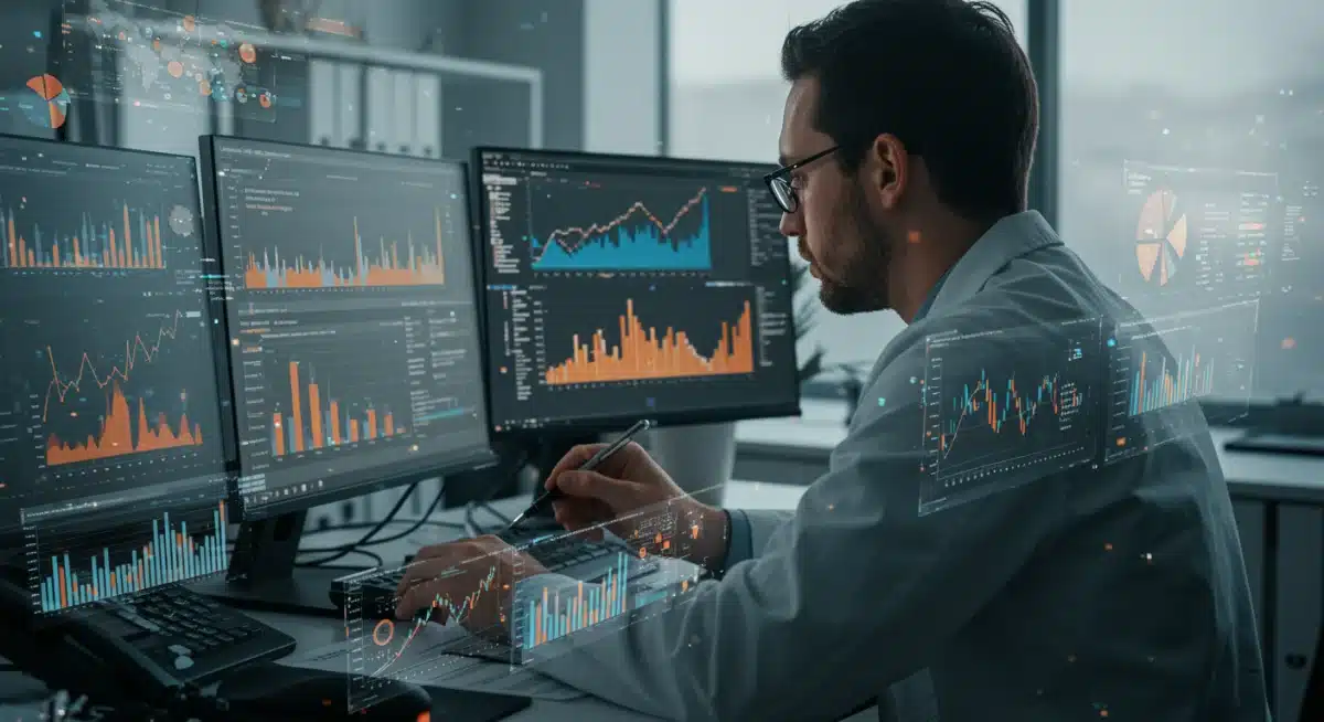 Científico de datos trabajando con gráficos y análisis, reflejando la alta demanda en el sector tecnológico español.