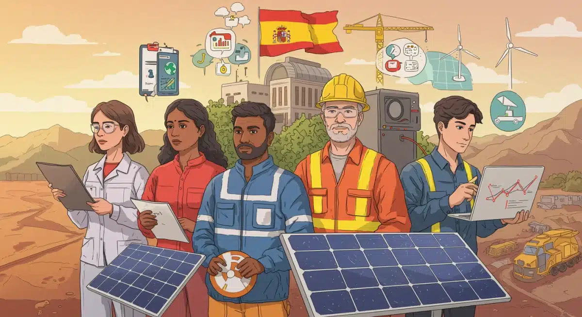 Ilustración de colaboración intersectorial para el desarrollo económico y la recuperación en España.