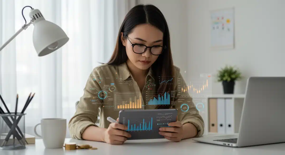 Persona comparando opciones de inversión en una tablet, con gráficos de rentabilidad, para maximizar el ahorro.