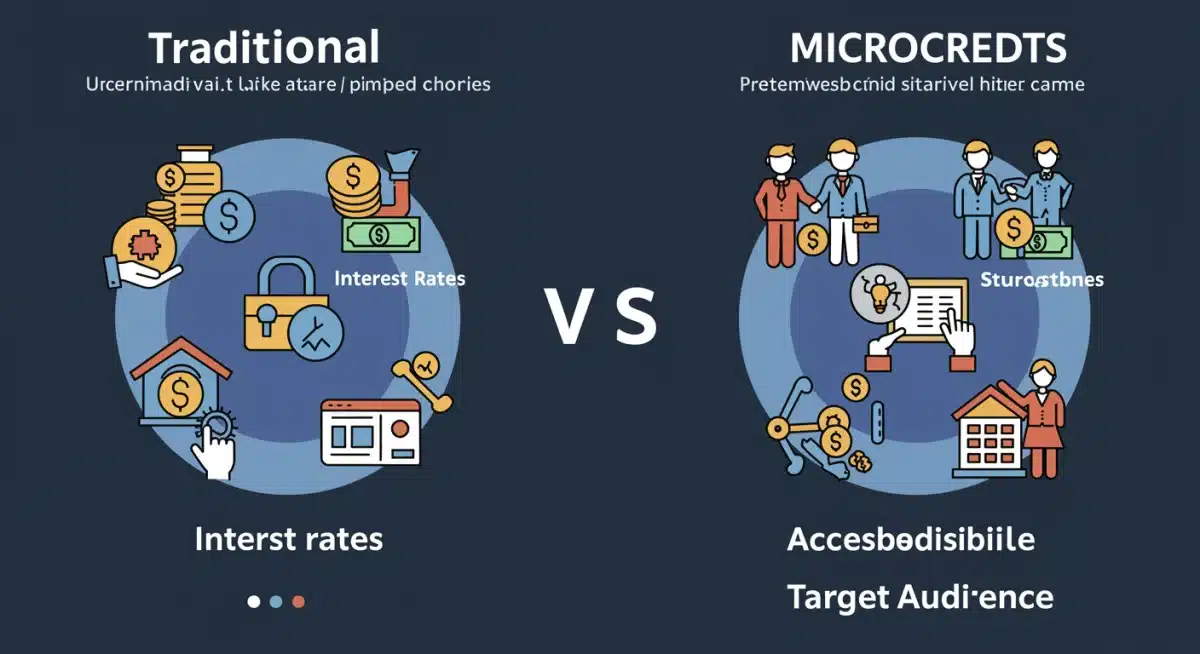 Gráfico comparativo entre préstamos bancarios tradicionales y microcréditos, destacando sus características clave.