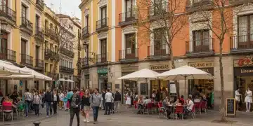 Gente paseando y comprando en una calle animada de una ciudad española, reflejando el dinamismo del consumo interno.