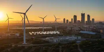 Integración de energías renovables en el paisaje urbano y rural español, simbolizando la descarbonización de la UE.