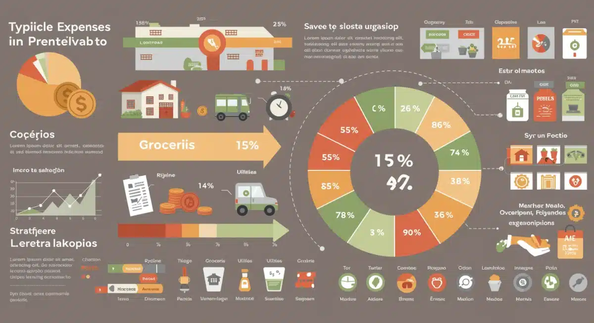 Infografía detallada de gastos mensuales típicos en España, destacando áreas clave para ahorrar dinero.