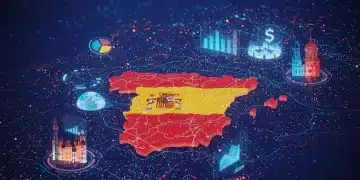 Paisaje digital futurista que simboliza la digitalización en la economía española para 2025