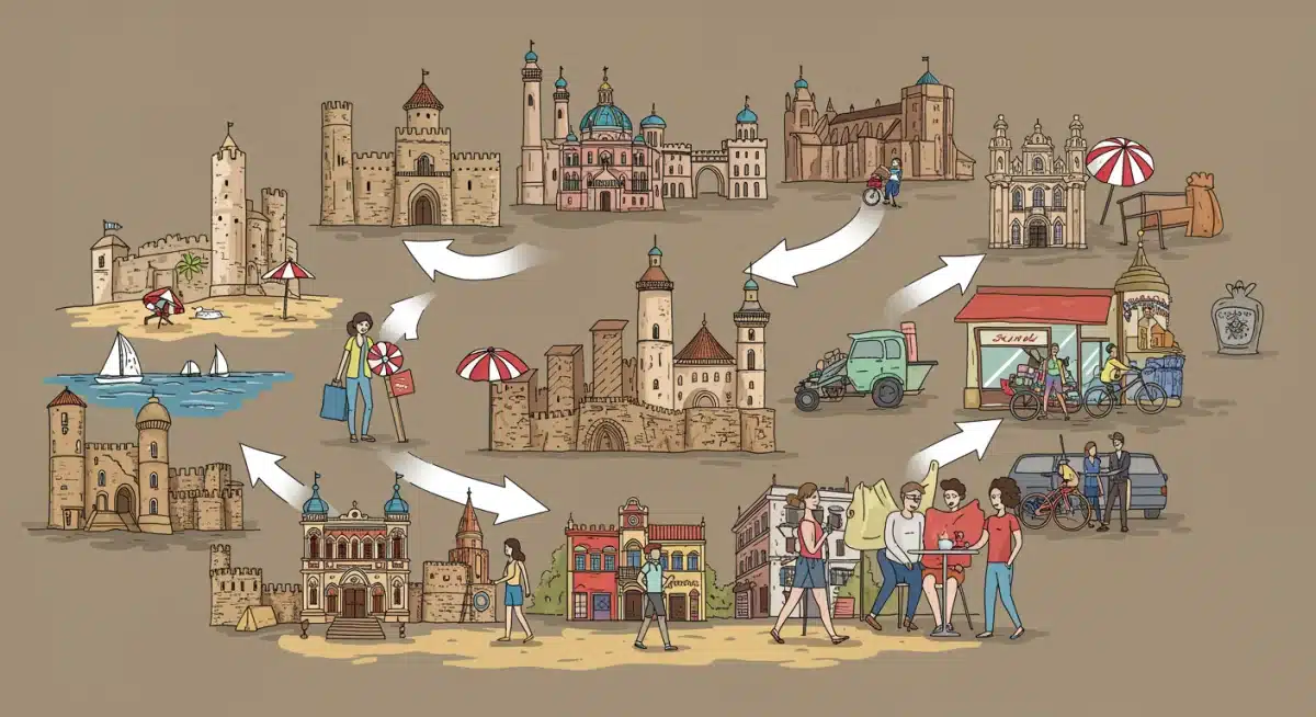 Ilustración de diversos sectores económicos españoles en auge, simbolizando la diversificación y el impacto en el consumo.