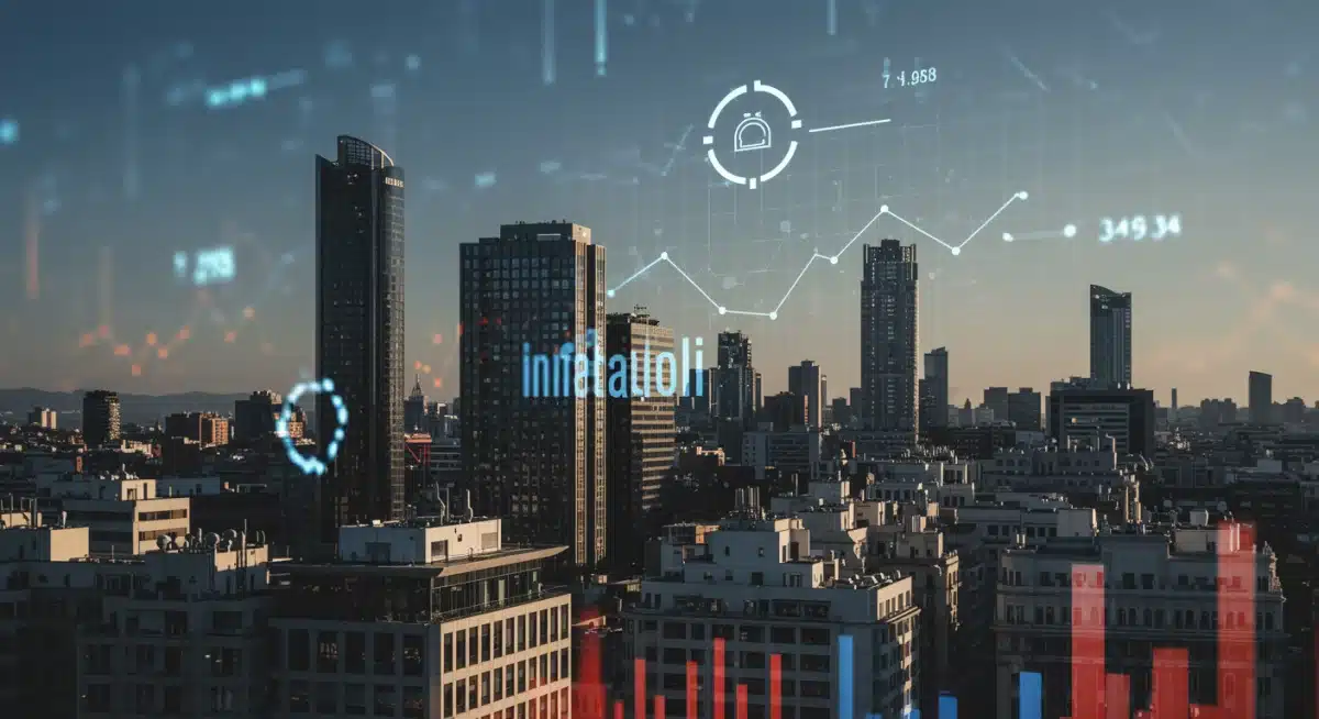 Paisaje urbano de Madrid con edificios de oficinas, simbolizando el sector empresarial español y su adaptación a un escenario de inflación controlada.