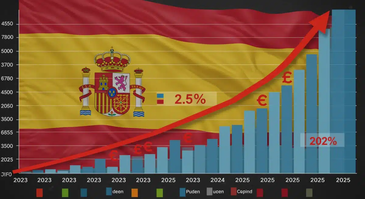 Gráfico financiero mostrando la evolución al alza de los tipos de interés de depósitos en España entre 2023 y 2025, con un enfoque en el 2,5%.