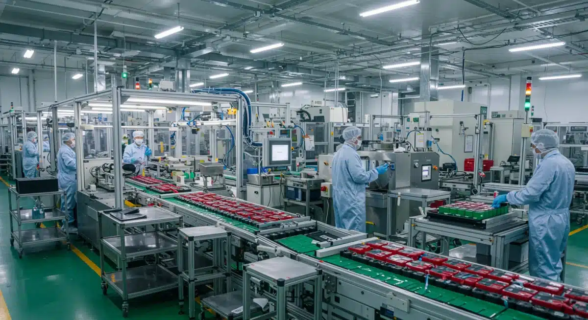 Fábrica de baterías de litio de alta tecnología en China, mostrando la capacidad de producción.