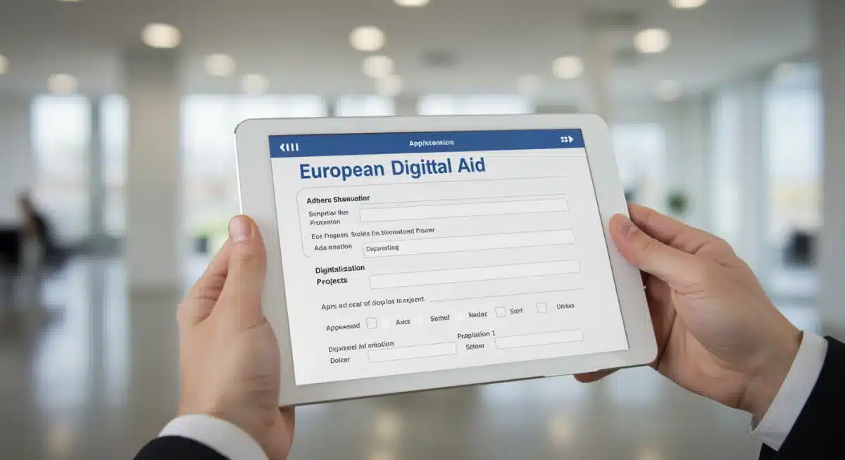 Mano rellenando formulario de solicitud de ayudas para digitalización de PYMES.