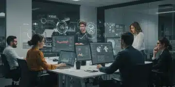 Profesionales colaborando en un entorno de trabajo moderno, simbolizando las tendencias del mercado laboral español en 2025.