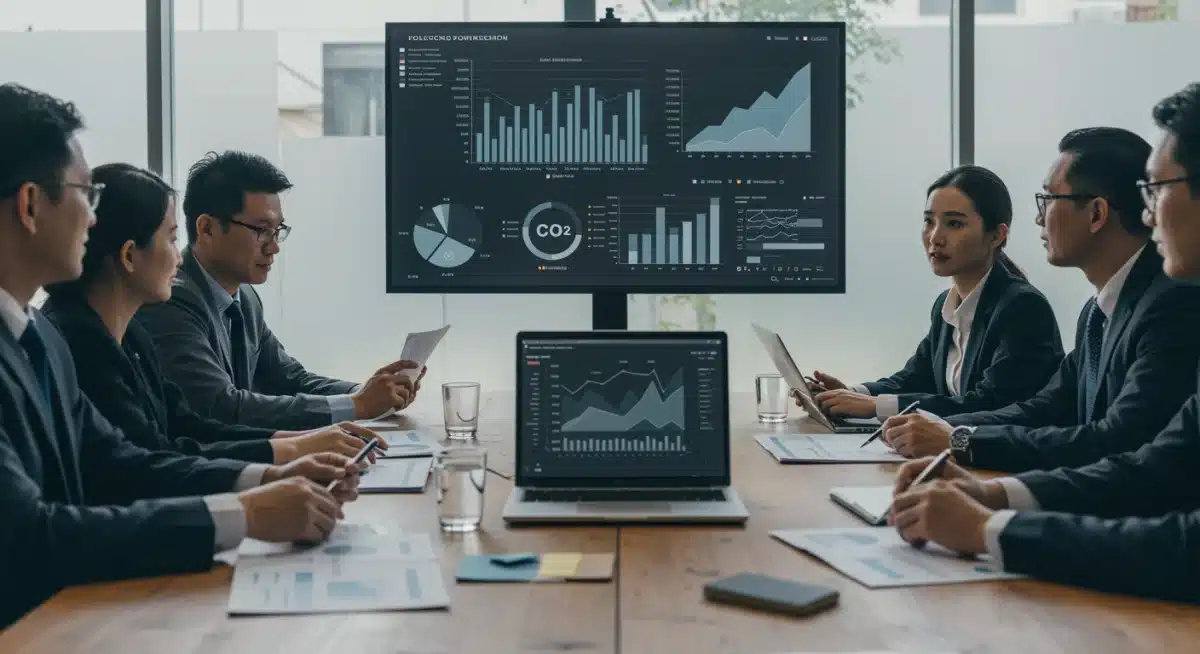 Profesionales en una reunión discutiendo el impacto de los impuestos verdes en las empresas.