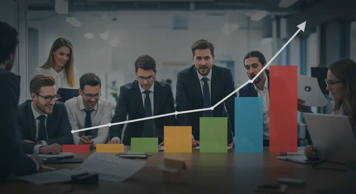 Representación gráfica del aumento del empleo en España, con personas trabajando en diversos sectores.