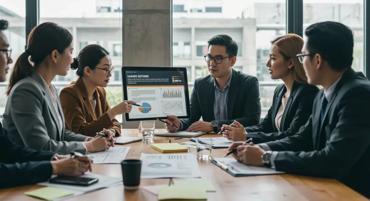 Profesionales discutiendo el impacto de la reforma laboral en la estrategia empresarial y recursos humanos.