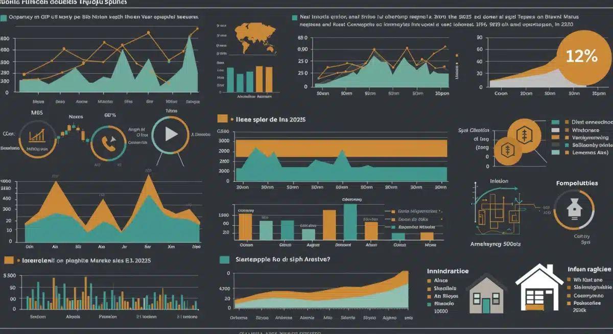 Infografía con indicadores económicos clave como tipos de interés, PIB y empleo, impactando el mercado de la vivienda en España.