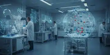 Científicos trabajando en un laboratorio de biotecnología avanzada, simbolizando la innovación farmacéutica.