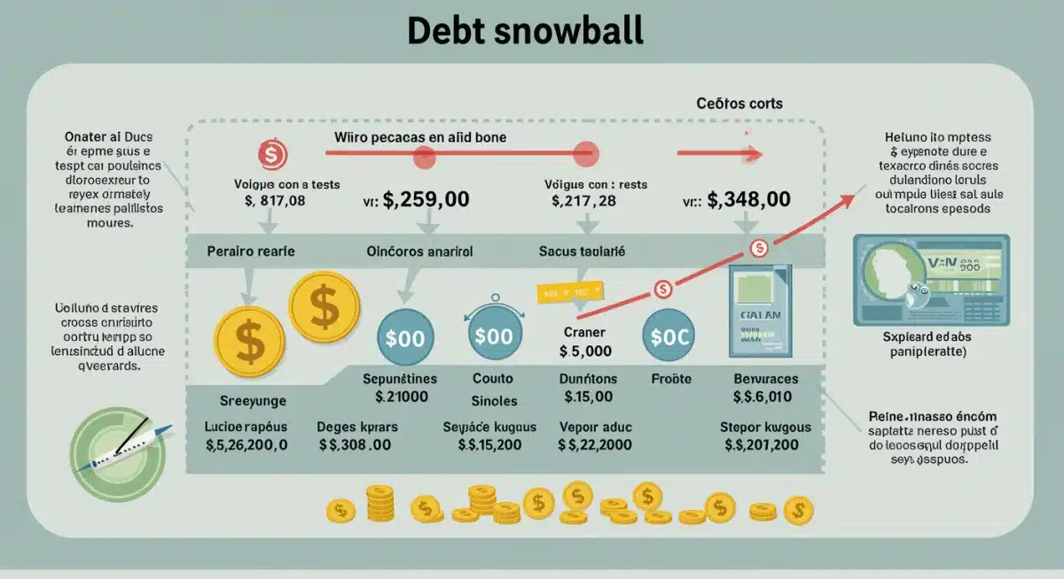 Infografía explicando visualmente el método bola de nieve para saldar deudas, mostrando el progreso de pago de las deudas de menor a mayor.