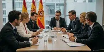 Reforma Laboral España 2025: 4 Puntos Clave de Negociación Profesionales discutiendo los puntos clave de la reforma laboral española en una mesa de negociaciones.