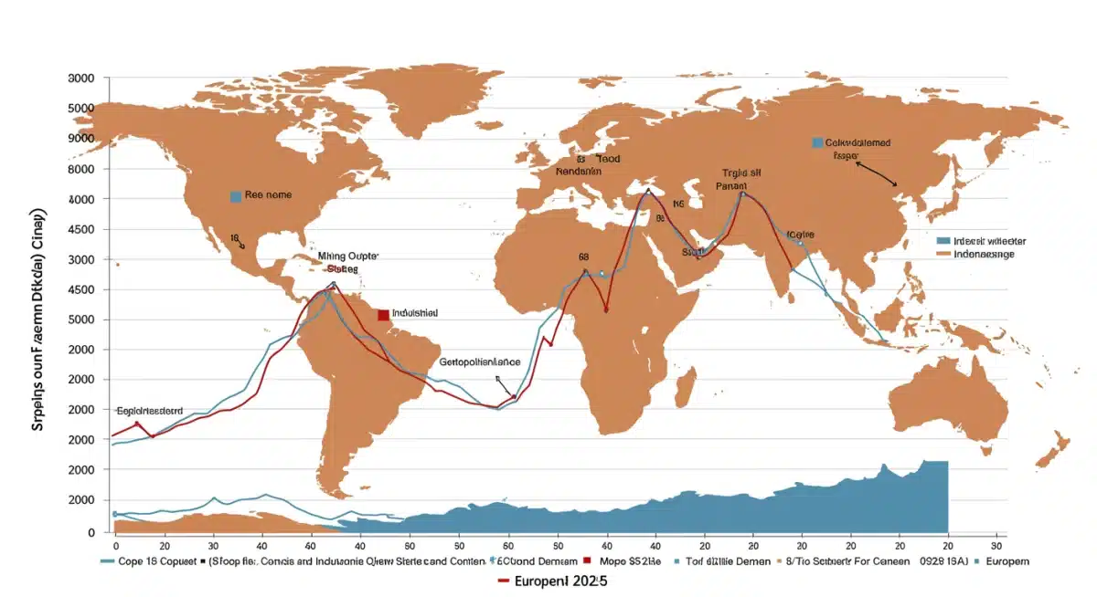 Gráfico de oferta y demanda global de cobre con proyección para 2025, enfatizando el consumo en Europa.