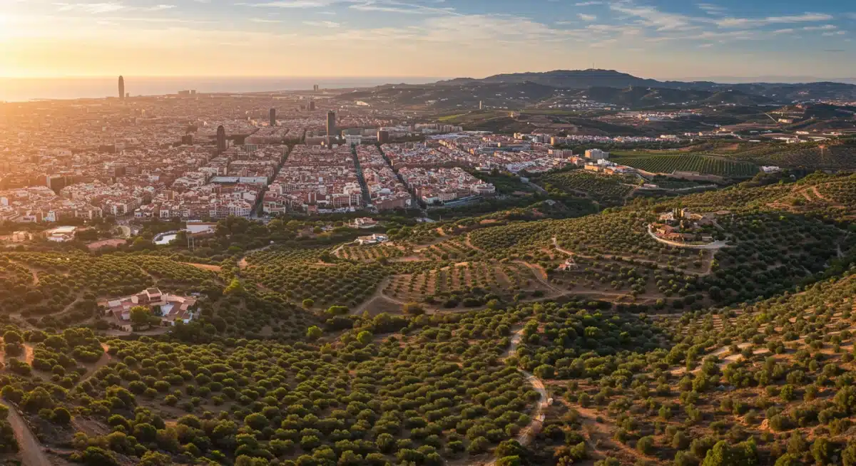 Vista panorámica del paisaje español con zonas urbanas y naturales, mostrando diversidad de inversión inmobiliaria.