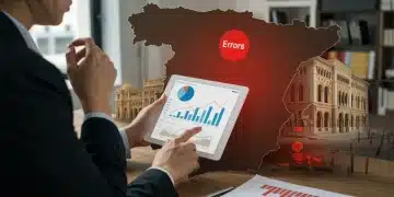 Evita los 7 errores financieros más comunes en España para 2025 Persona analizando gráficos financieros con la Sagrada Familia de fondo, simbolizando la planificación y la evitación de errores financieros en España.