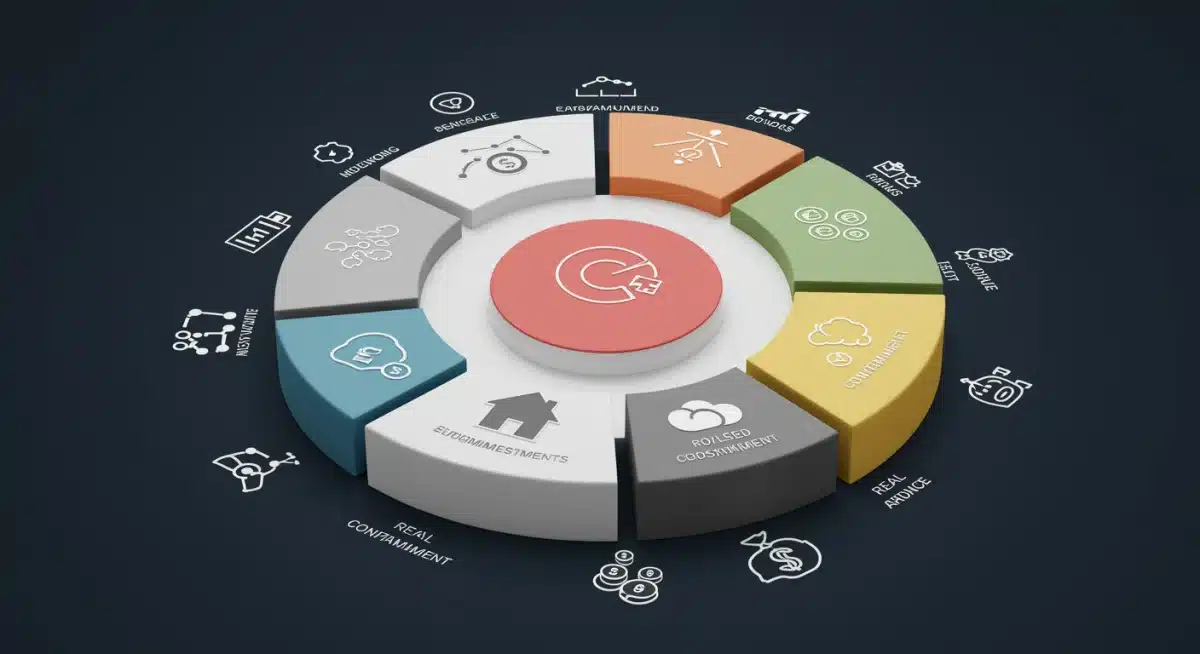 Gráfico de tarta representando un portfolio de inversión diversificado con diferentes activos.