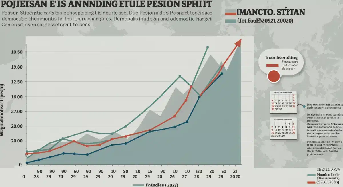 Proyección del aumento del gasto en pensiones en España debido al envejecimiento poblacional.