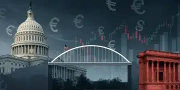 Puente simbólico uniendo EE. UU. y España, representando la inversión transatlántica bajo el impacto de la política fiscal de 2025.