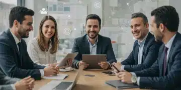 Empresarios PYMES españoles colaborando en digitalización con fondos europeos.