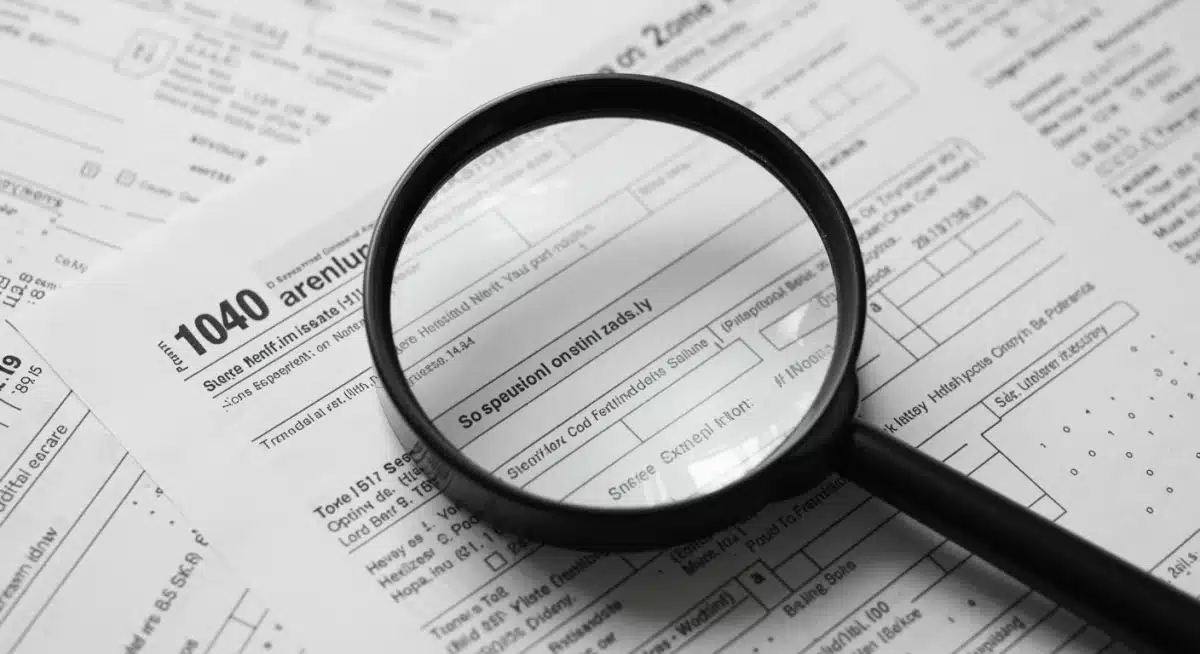 Ilustración digital de formulario de impuestos con lupa, representando la revisión exhaustiva de normativas fiscales.