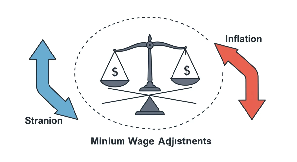 Gráfico ilustrando la relación entre el aumento salarial y la inflación, con una balanza que representa el equilibrio económico.