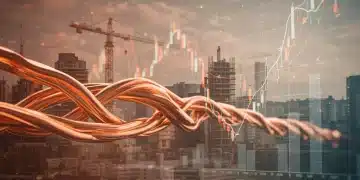 Representación de la volatilidad del precio del cobre y su impacto en la construcción de infraestructuras en España.