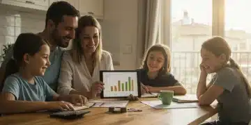 Familia española planificando su presupuesto doméstico en 2025 para ahorrar dinero.