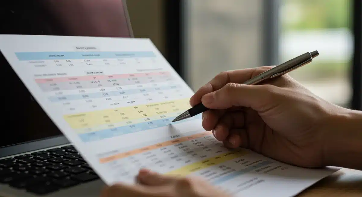 Detalle de una persona registrando gastos en una hoja de cálculo para control presupuestario.