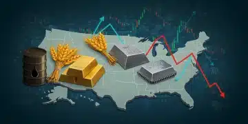 Illustration of commodity price volatility impacting U.S. industries financially in 2025.