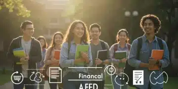 College students walking on campus, discussing studies, symbolizing educational opportunities with financial aid