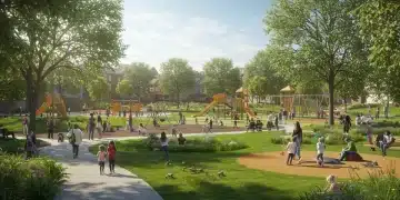 Community enjoying renovated local park with new facilities