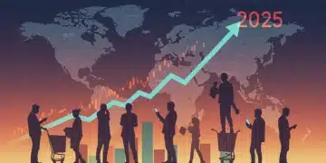 Graph showing rising consumer confidence against a US map backdrop for 2025 economic forecasts