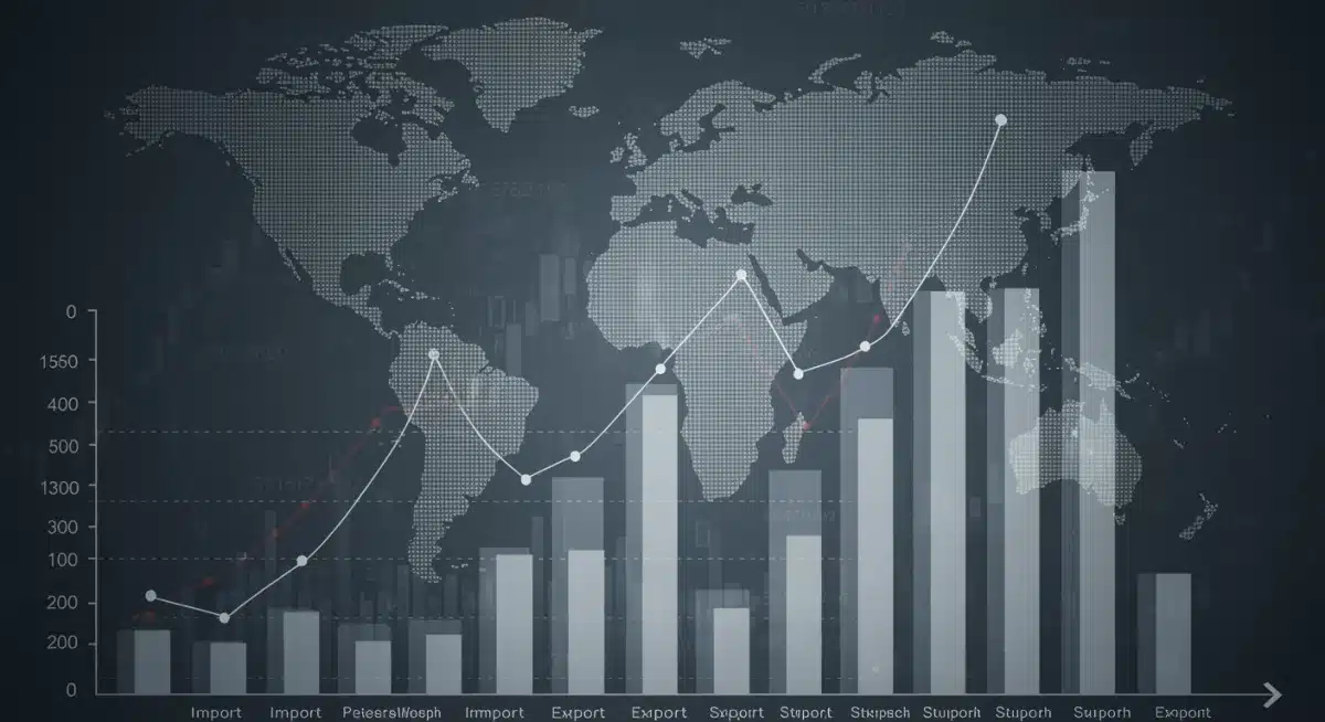 Economic indicators chart showing U.S. import export trends and dollar value fluctuations