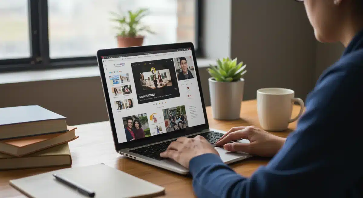 Employee researching online courses for professional development.