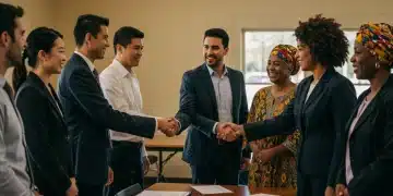 Small business owners engaging with government officials about federal aid programs