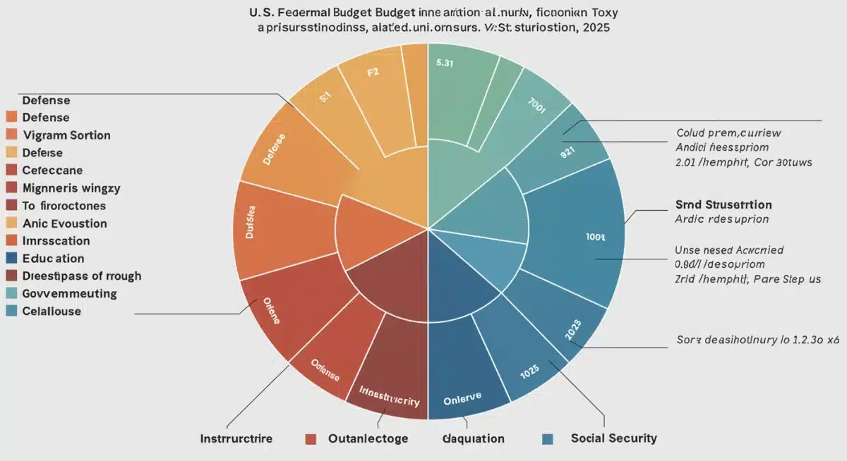 Infographic showing U.S. federal budget allocation for 2025 across key sectors like defense, healthcare, and infrastructure.