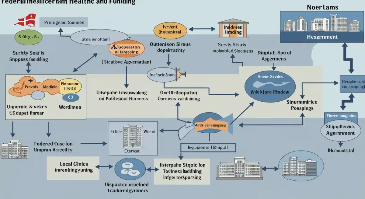 Infographic showing federal healthcare funding pathways to local clinics and patient services