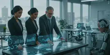 Professionals collaborating in a modern office, symbolizing future labor market trends and innovation.