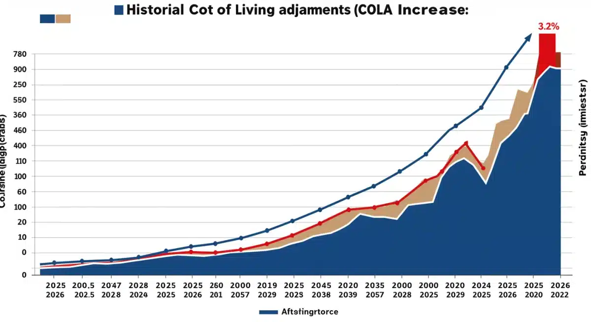 Historical COLA increase graph with 2026 projection highlighted